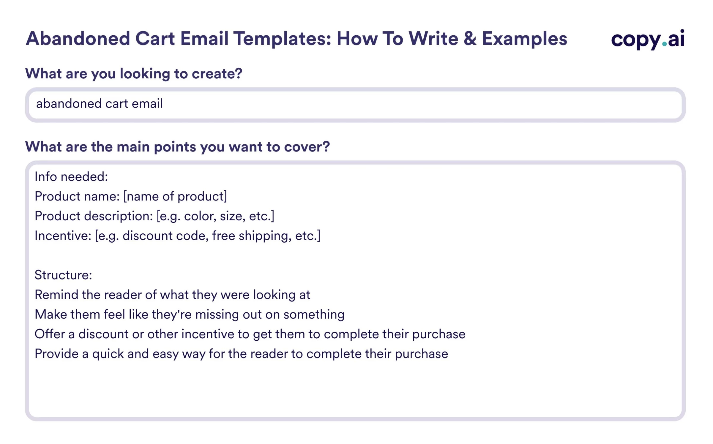 Copy.ai abandoned cart template