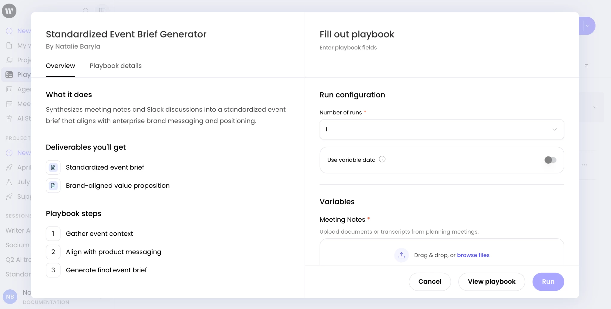 Writer playbook example