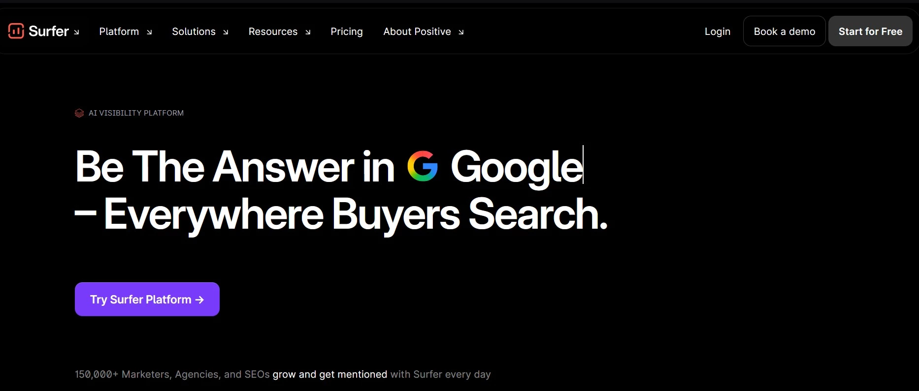 Surfer AI homepage