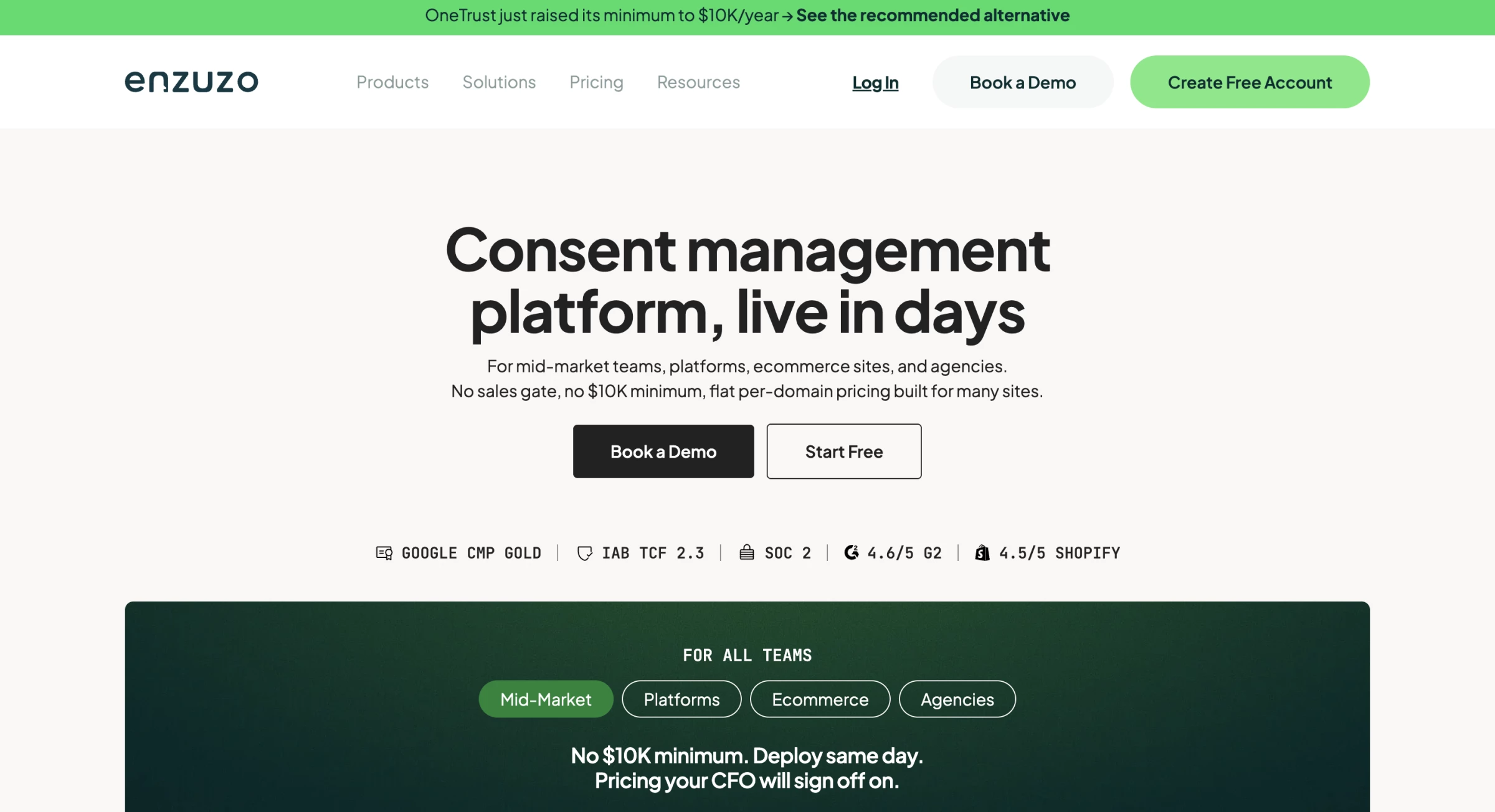 best consent management platform: enzuzo
