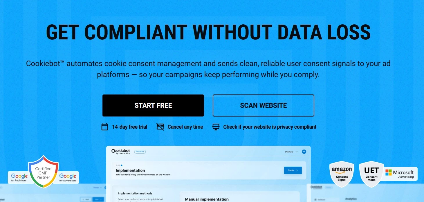 Cookiebot from Usercentrics homepage