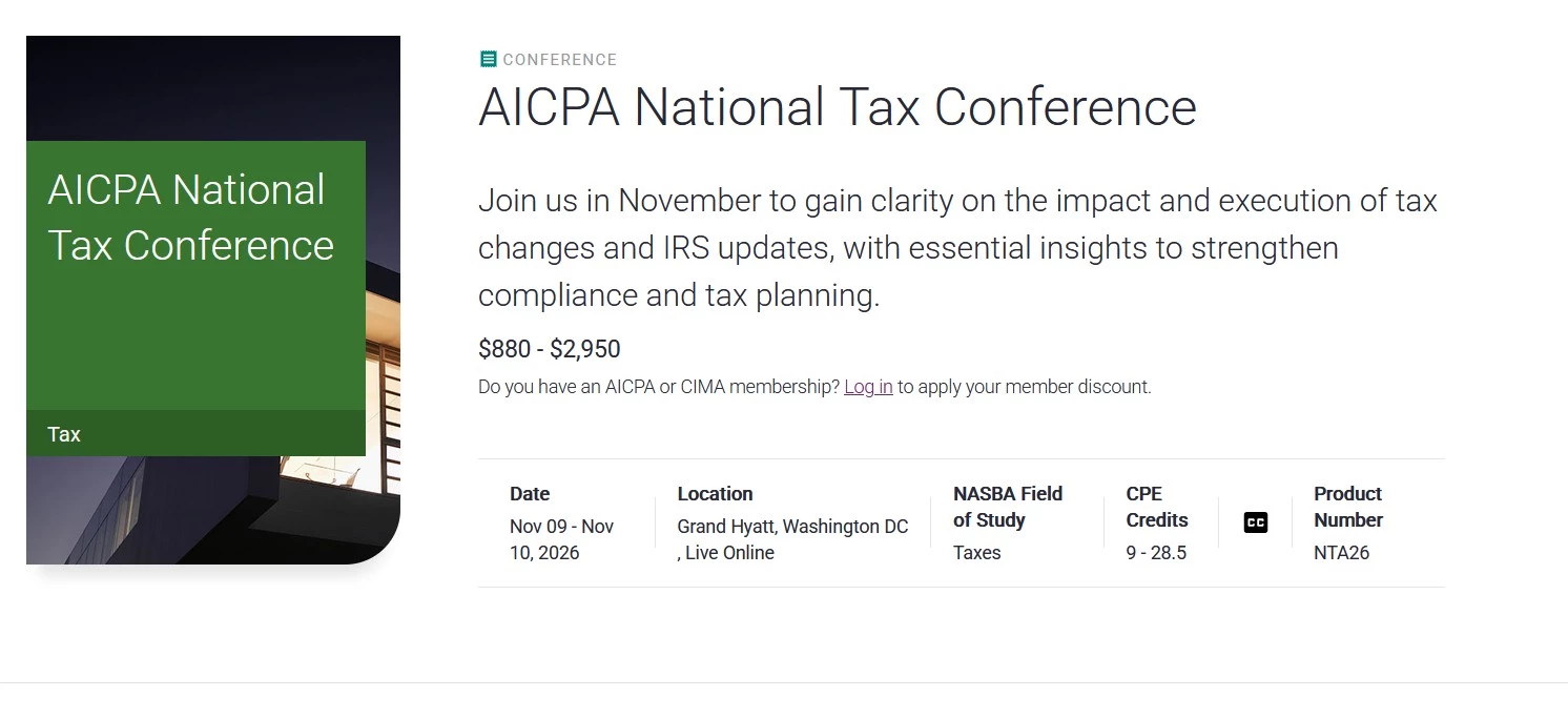 AICPA National Tax Conference AICPA National Tax Conference accounting event homepage