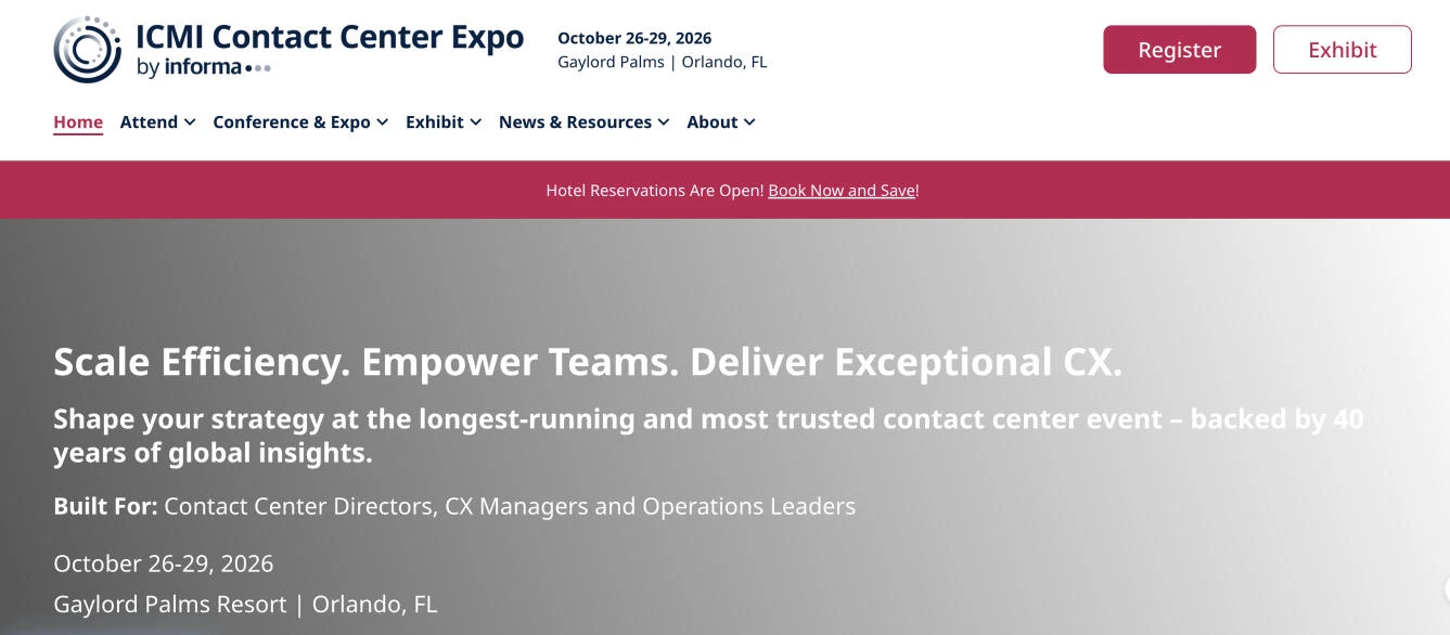 ICMI Contact Center Expo 2026 homepage