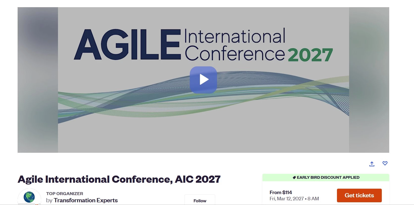 Agile International Conference 2027 event homepage.