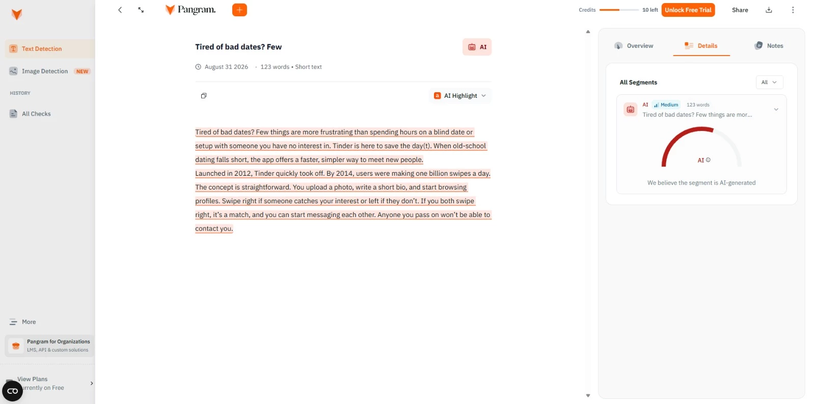 Panagram AI text test