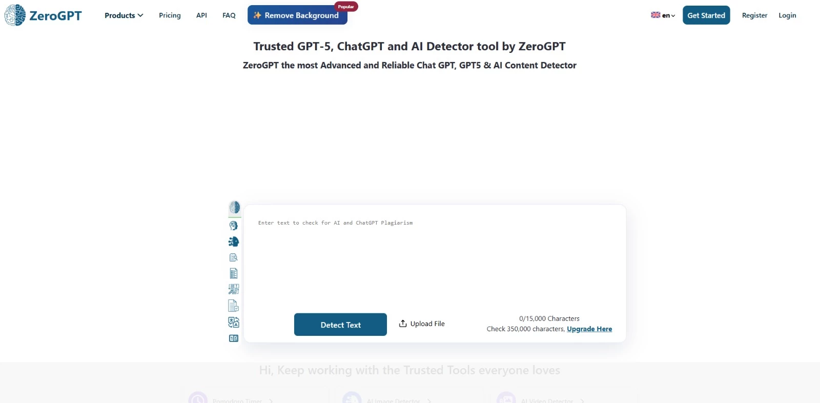 ZeroGPT homepage