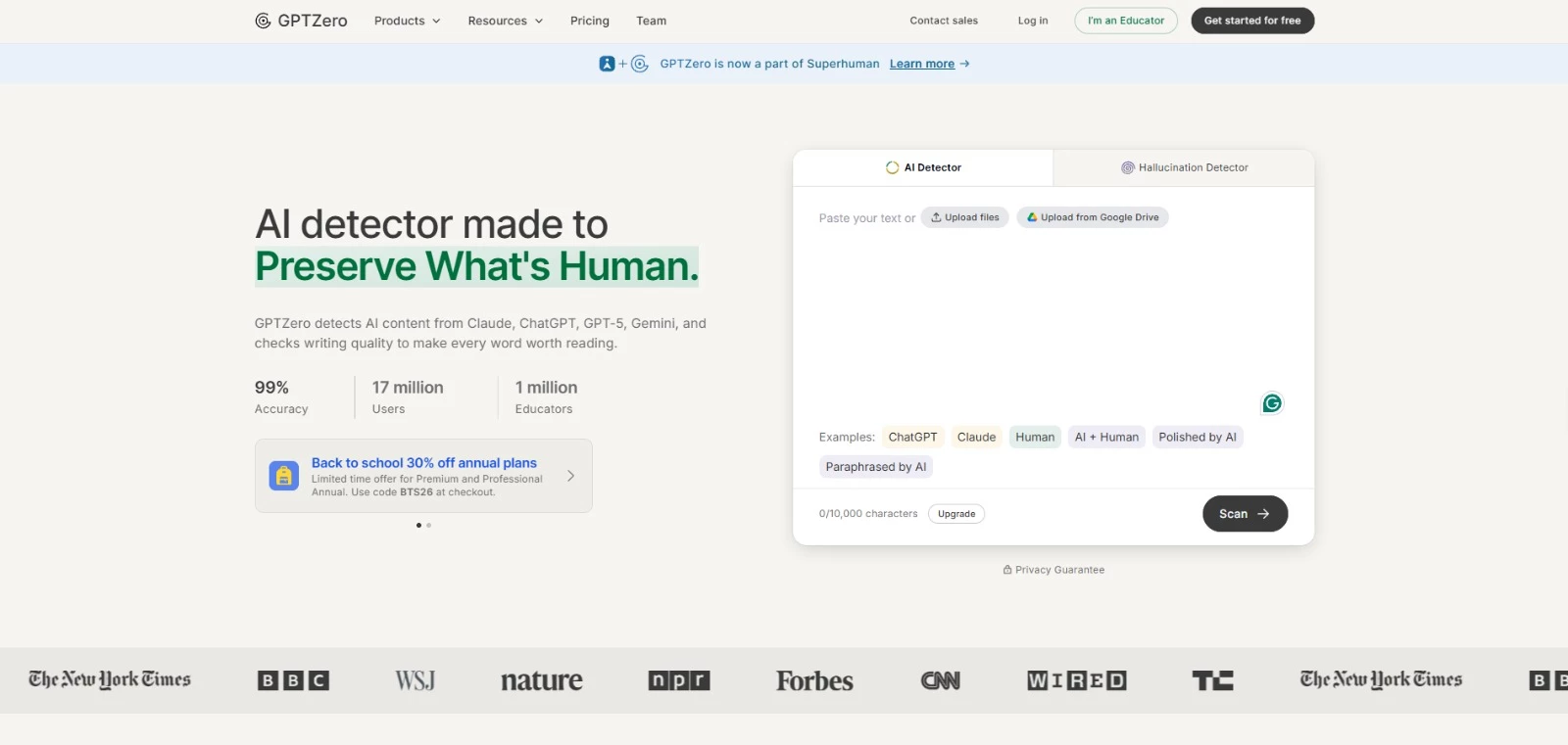 GPTZero homepage