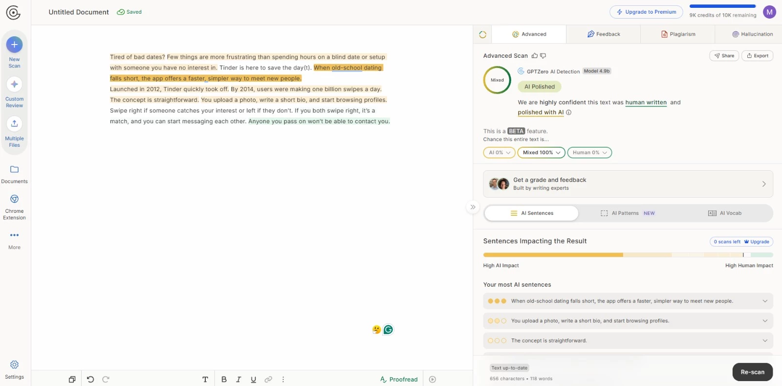 GPTZero AI text test