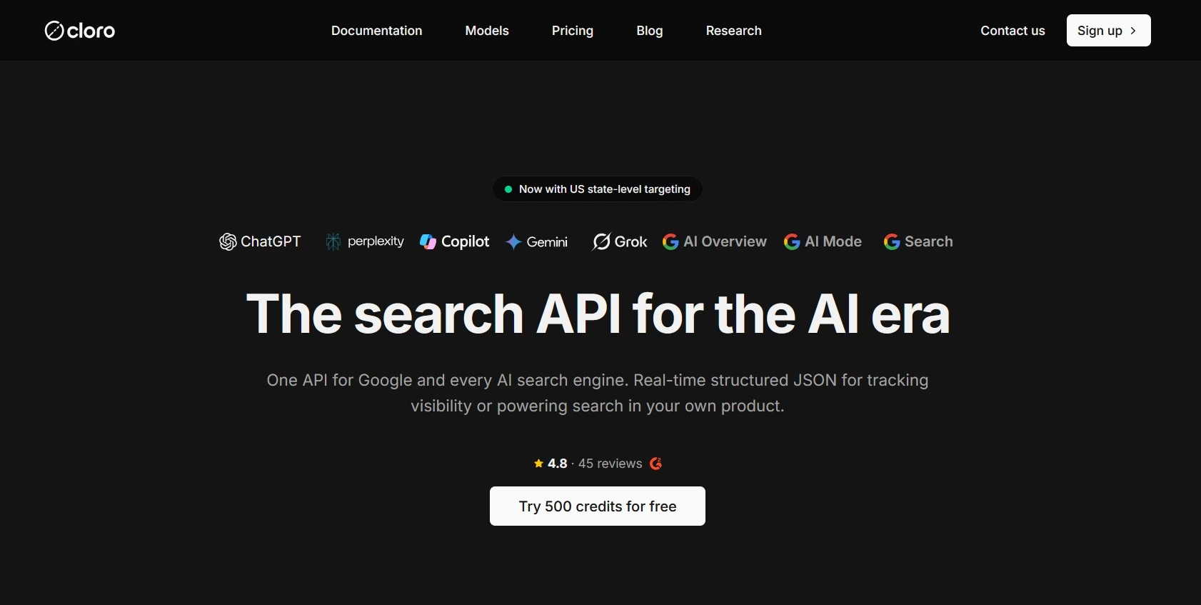 cloro SERP API tool homepage