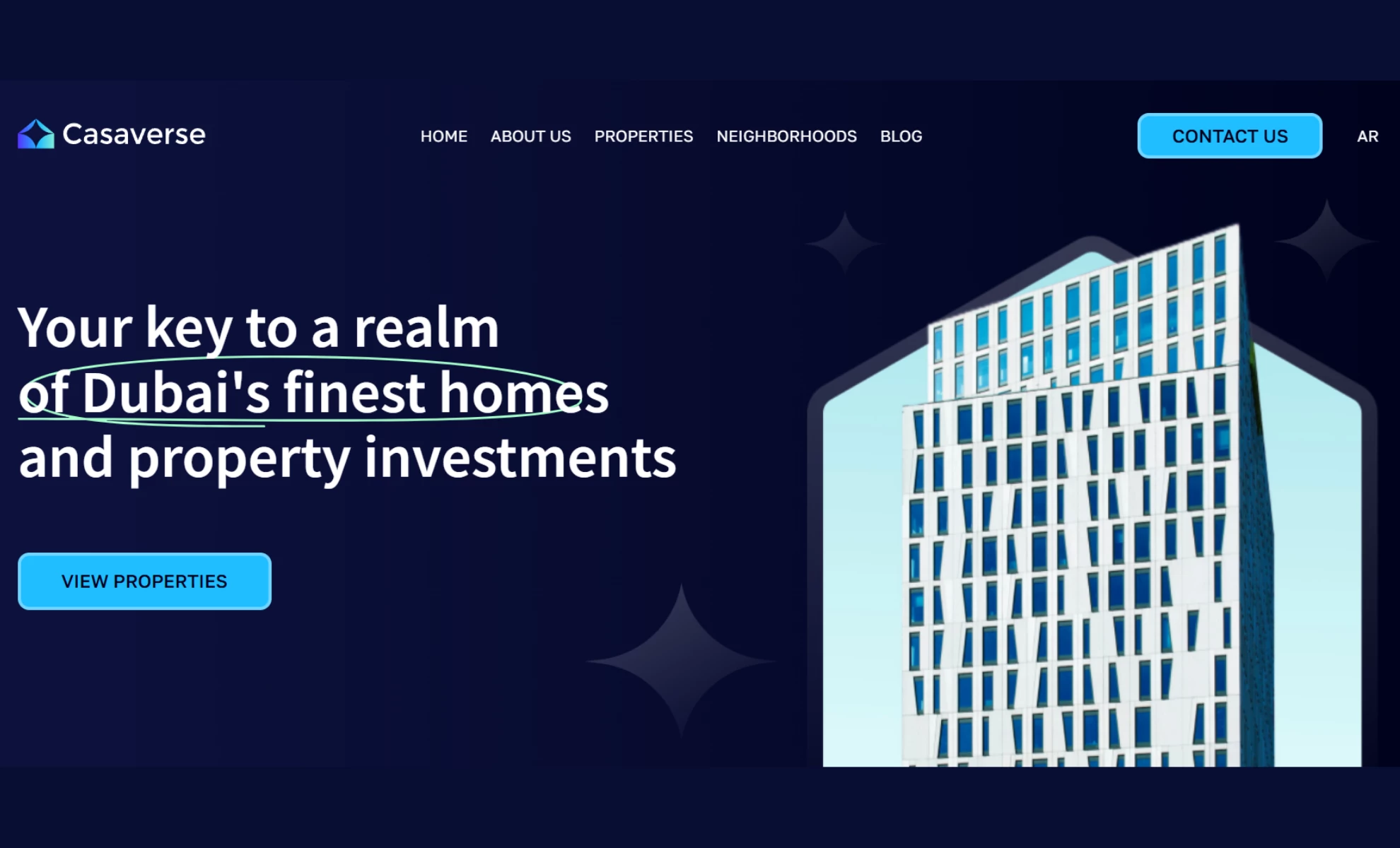 Casaverse Website Design Casaverse Dubai real estate website design homepage