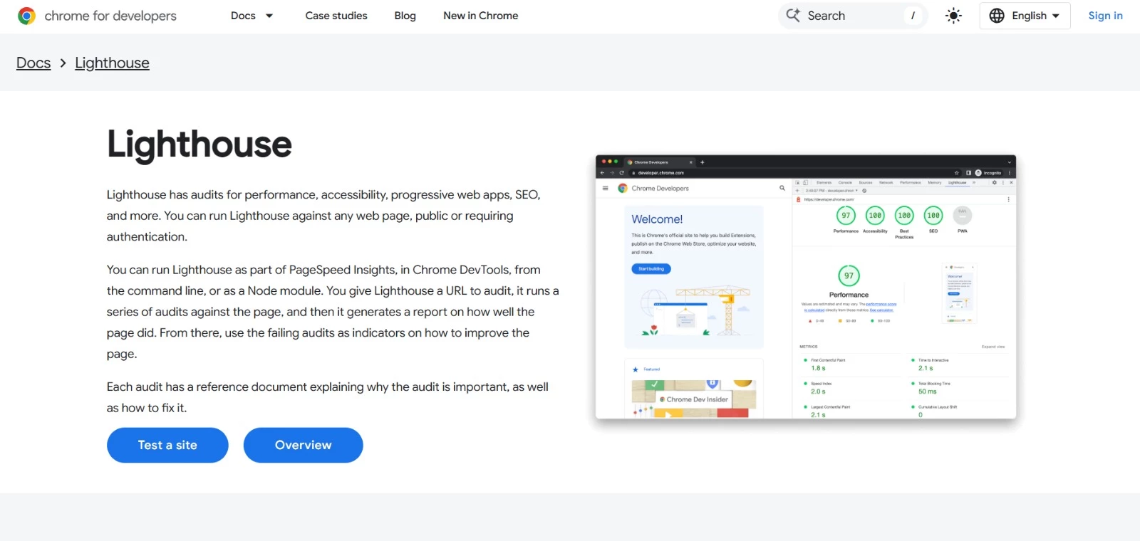 Google Lighthouse homepage