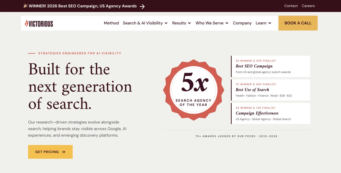 Victorious homepage Victorious enterprise SEO company homepage