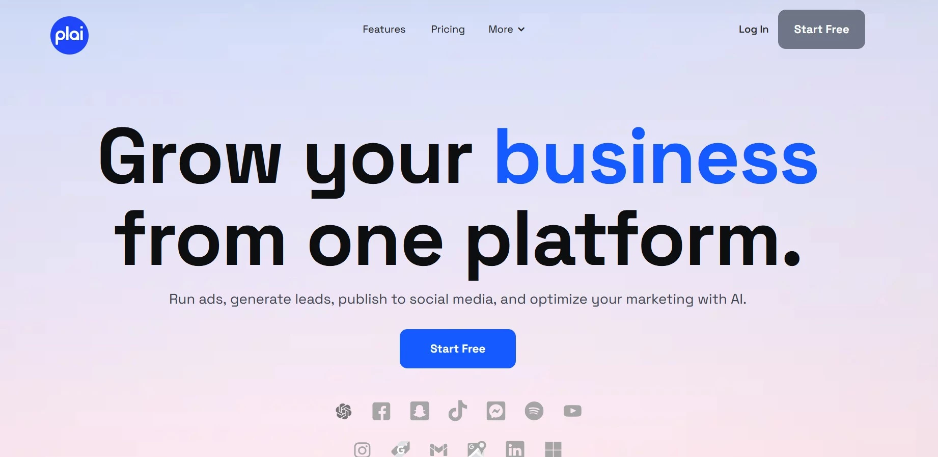 Plai AI Marketing Tools Plai homepage