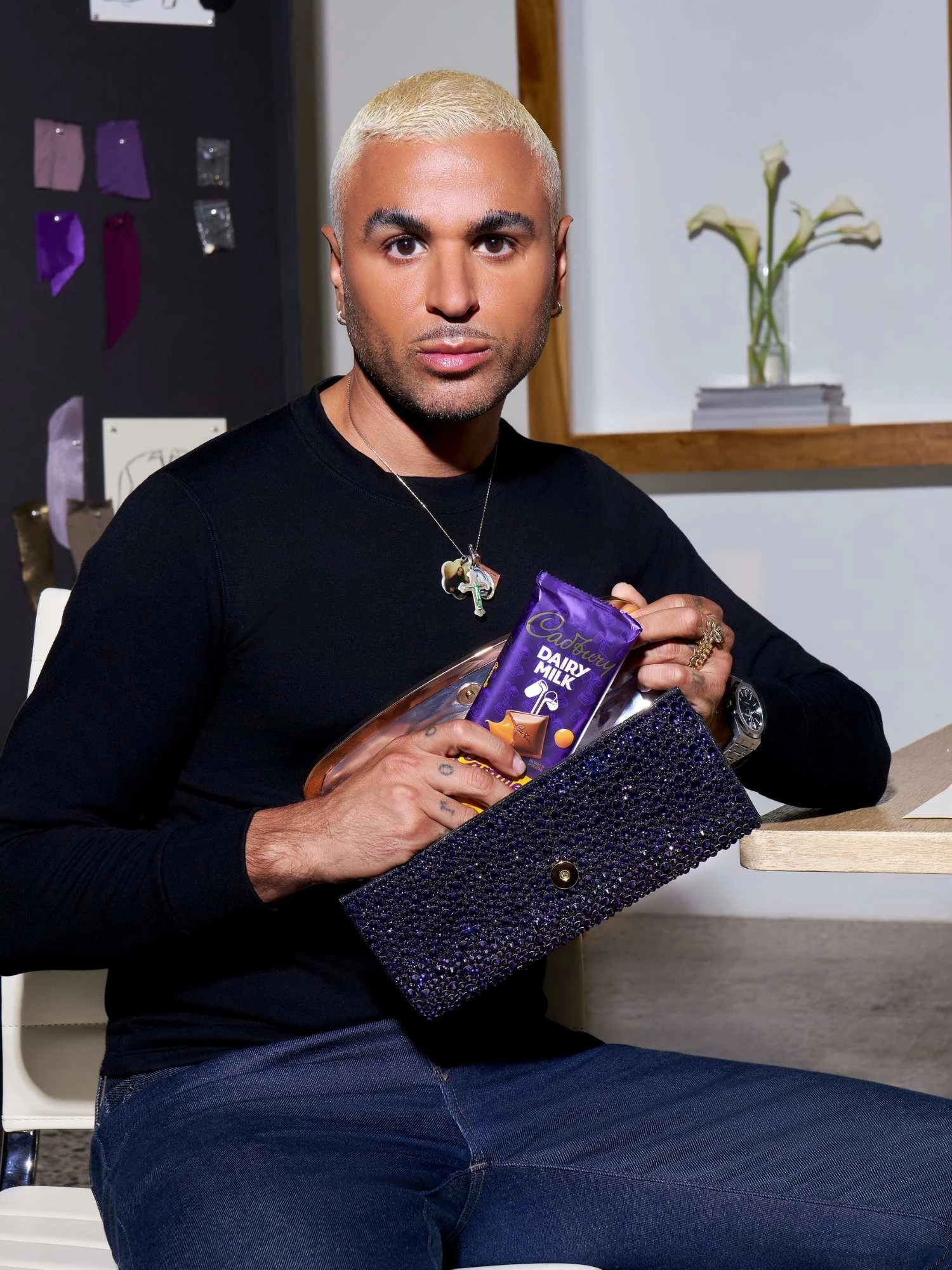 cadbury-clutch-model A model poses with the Cadbury Clutch