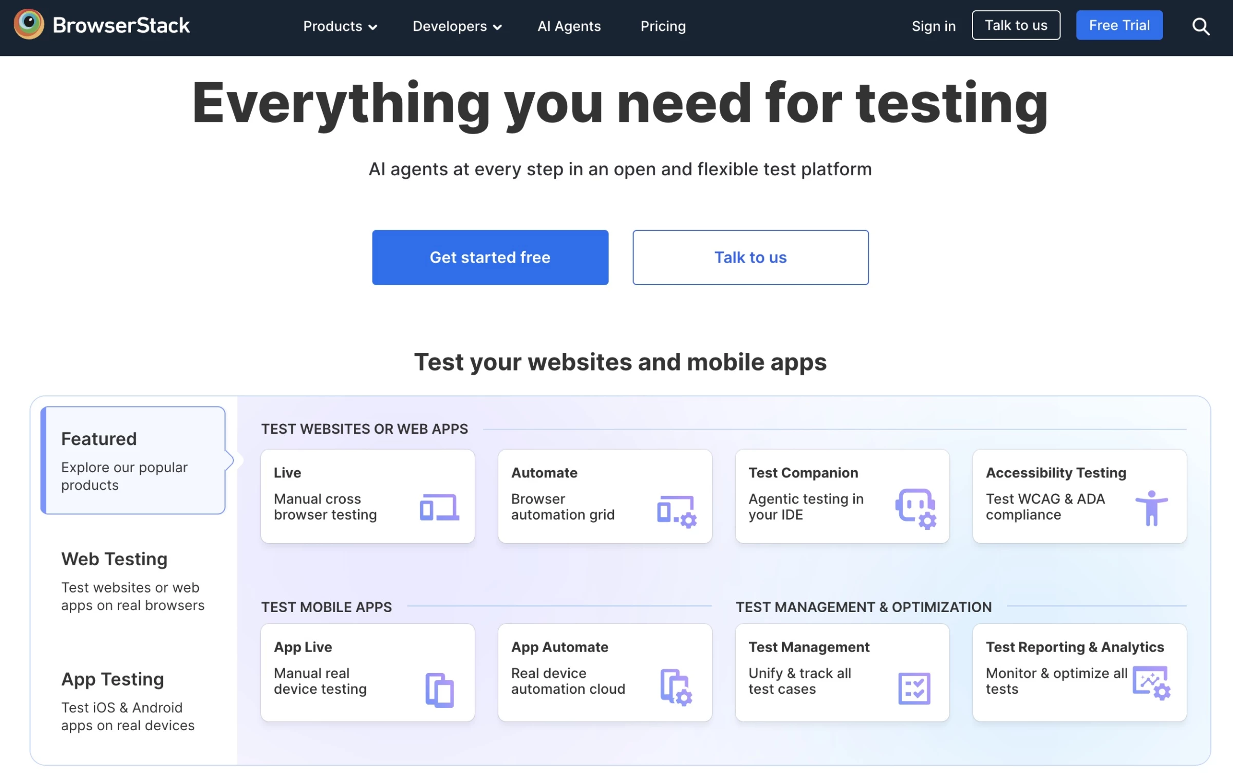 BrowserStack homepage BrowserStack homepage