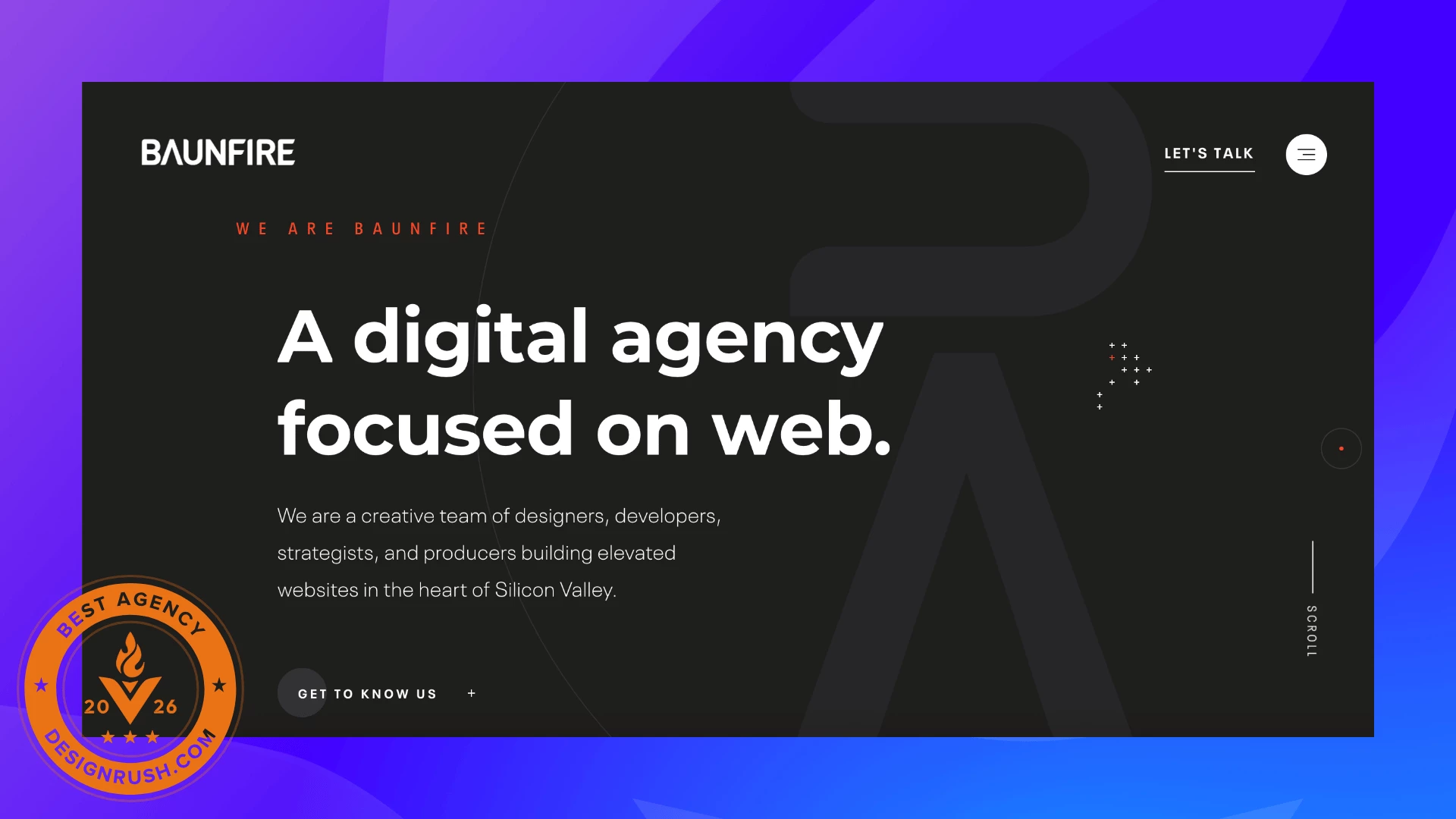 Baunfire - Best eCommerce Agencies 2026 Screenshot of Baunfire’s homepage highlighting its web-focused digital agency services, with a DesignRush Best Agency 2026 badge.