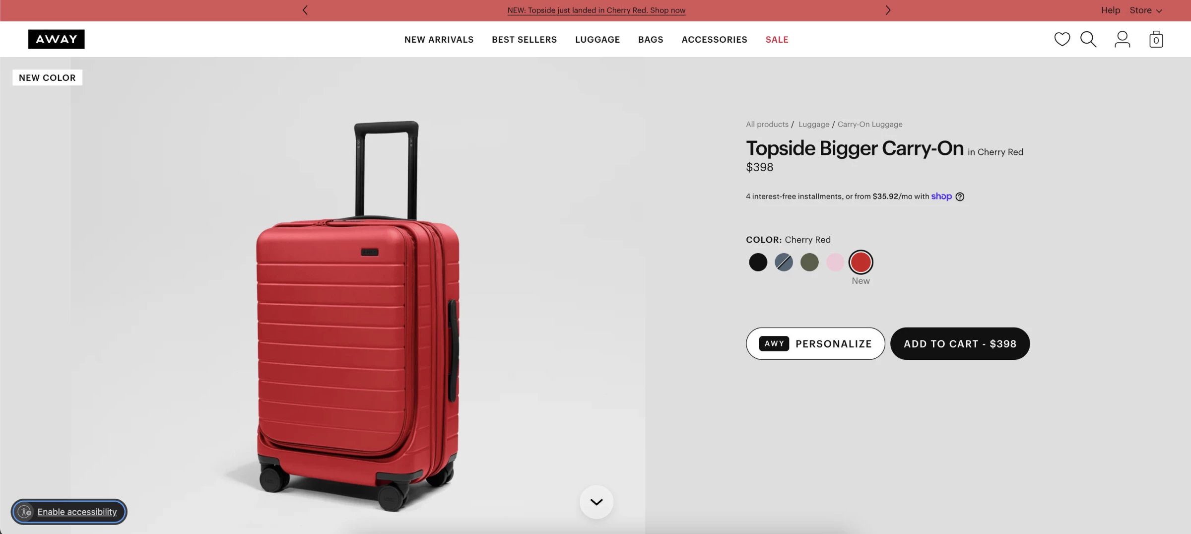 Away product page Increase eCommerce conversions: Away product page