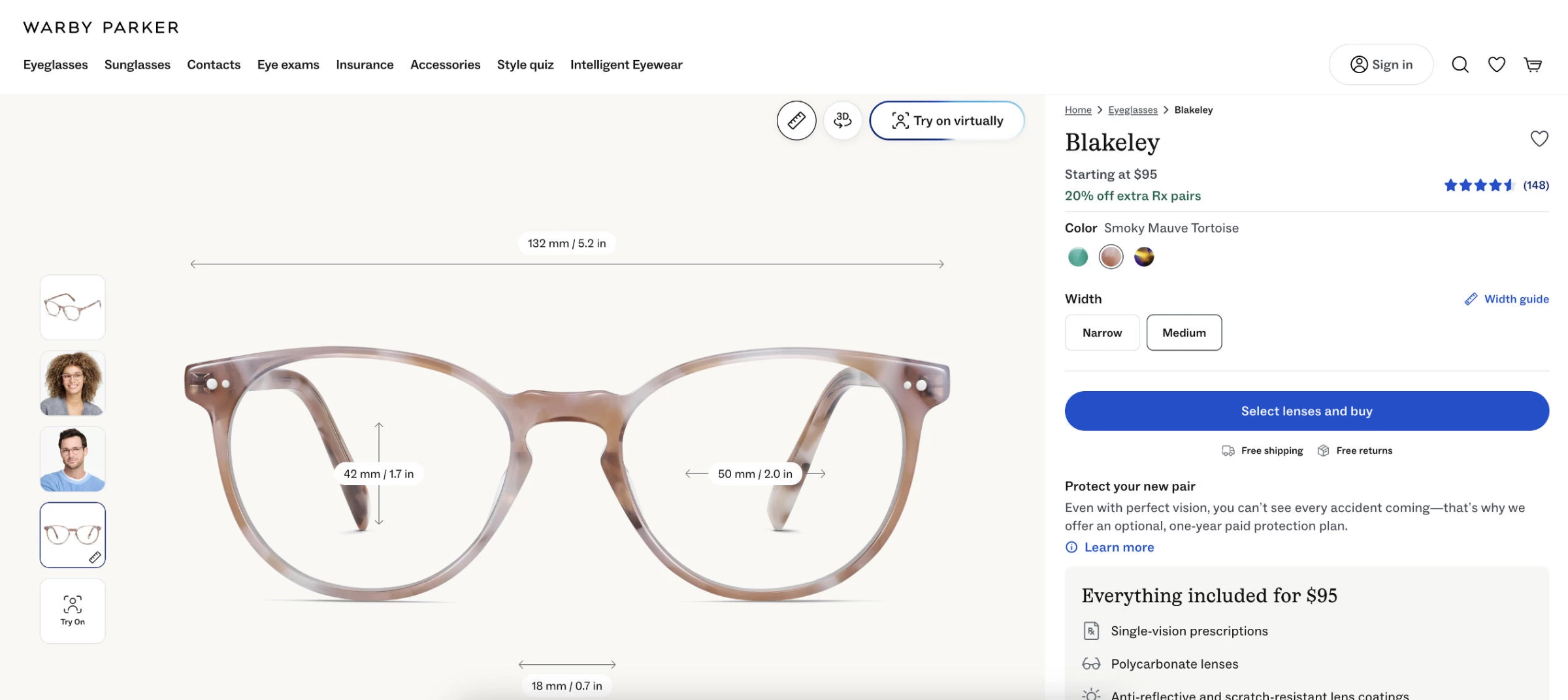 Warby Parker product page Increase eCommerce conversions: Warby Parker product page