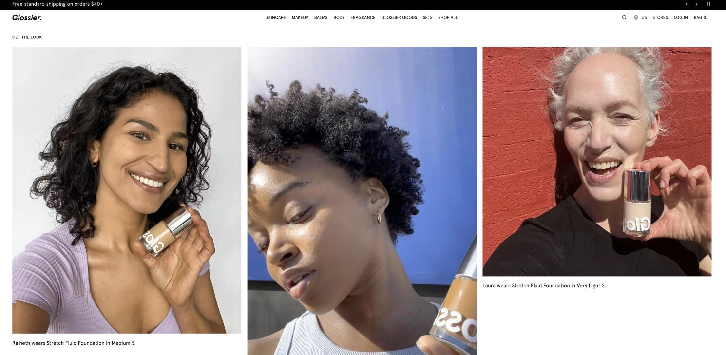 Glossier social proof Increase eCommerce conversions: Glossier social proof