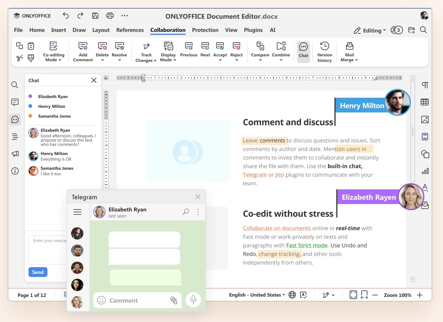 ONLYOFFICE user interface for document collaboration.