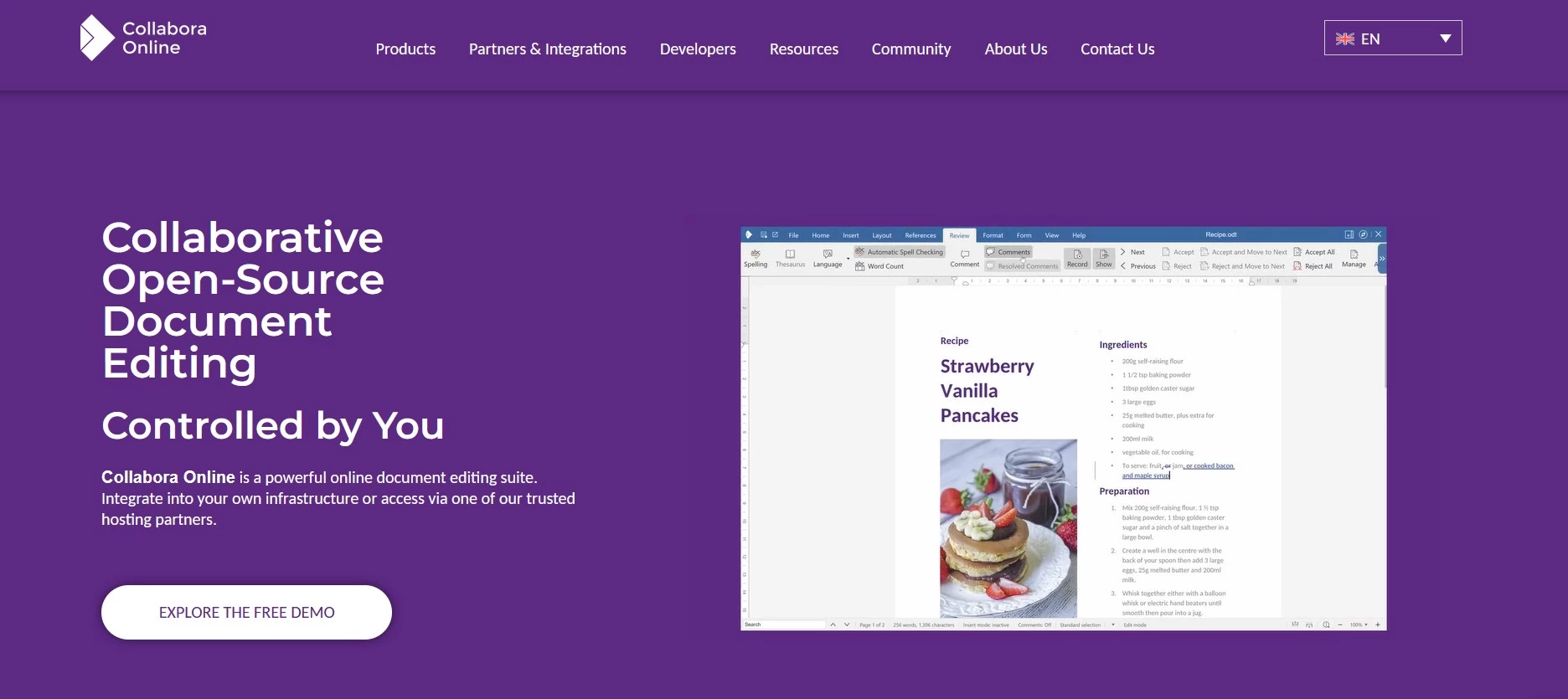 Collabora Online document collaboration software homepage. 