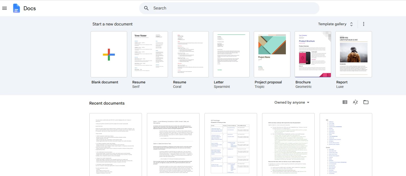 Google Docs user interface.