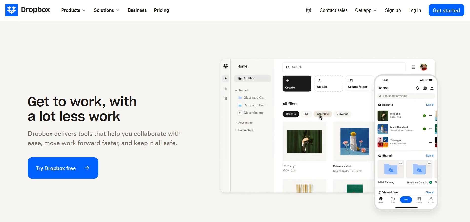 Dropbox documentation collaboration software tool homepage.
