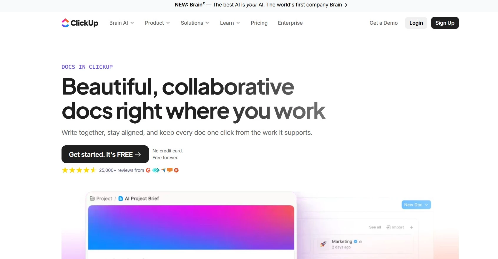 Clickup Docs homepage.