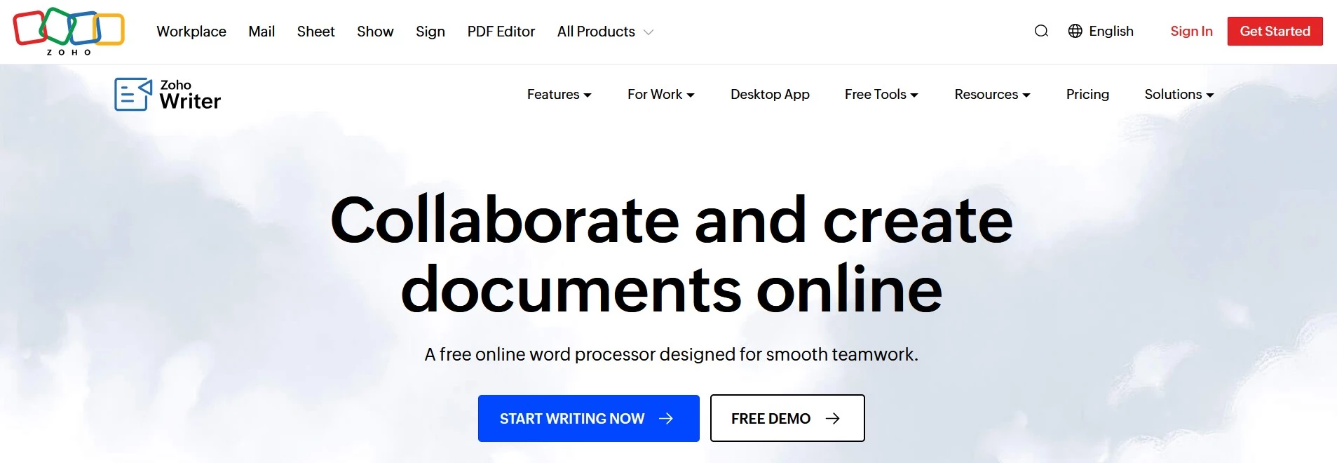 Zoho Writer document collaboration tool. 