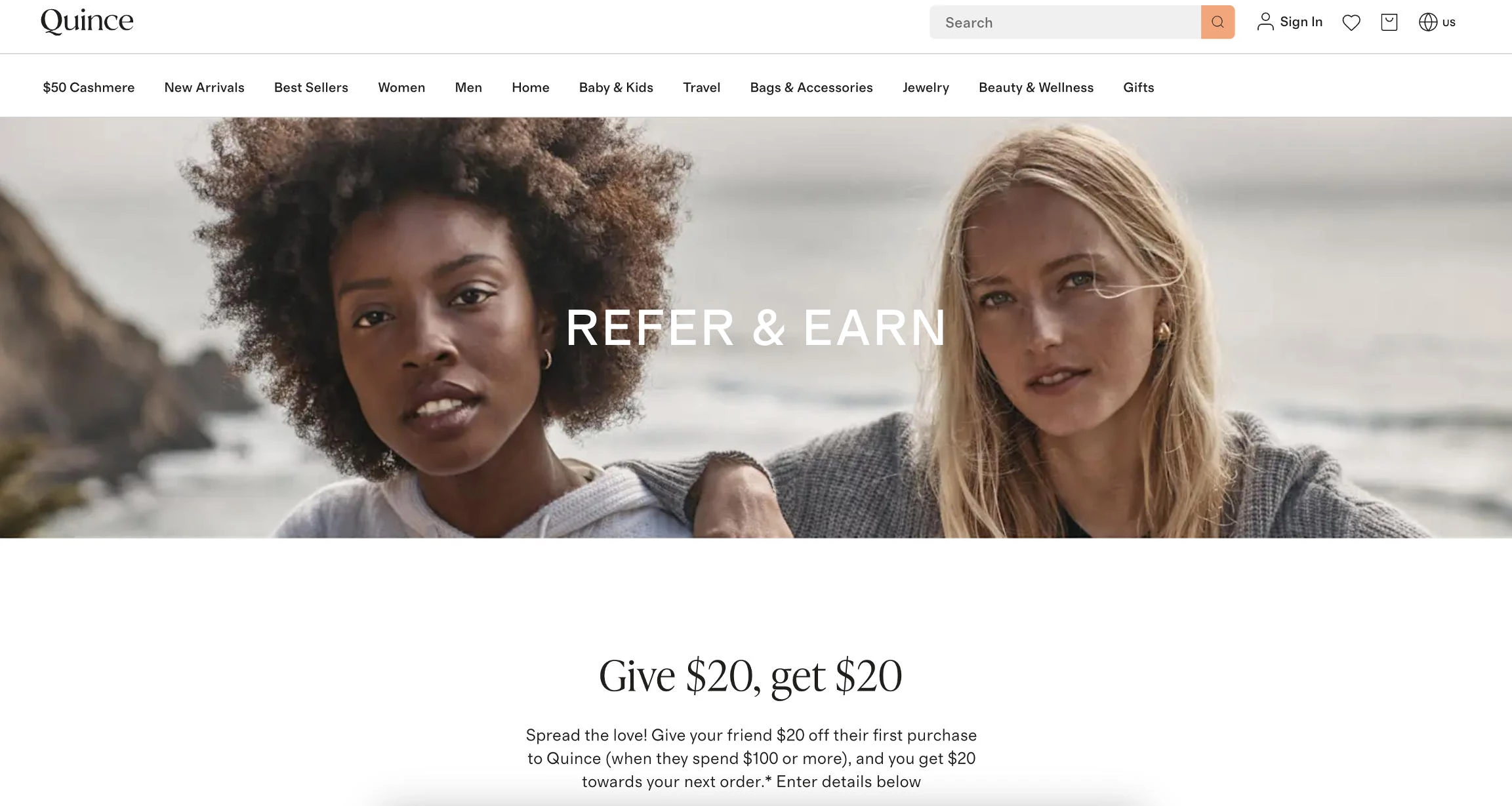 Quince referral page Promotional marketing: Quince referral page