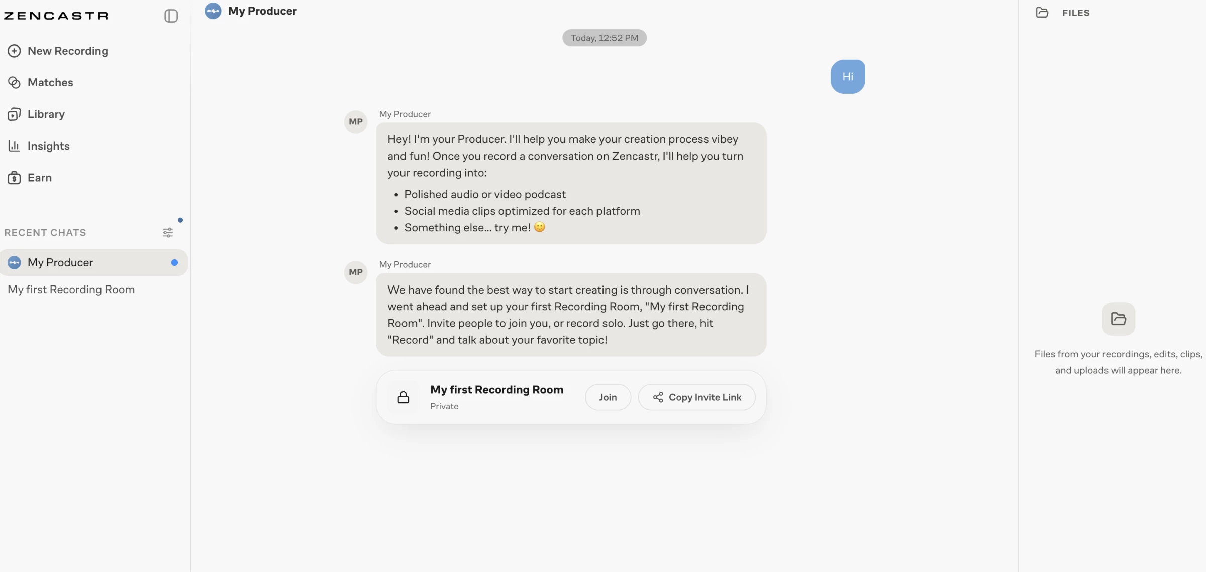 Screenshot of Zencastr dashboard