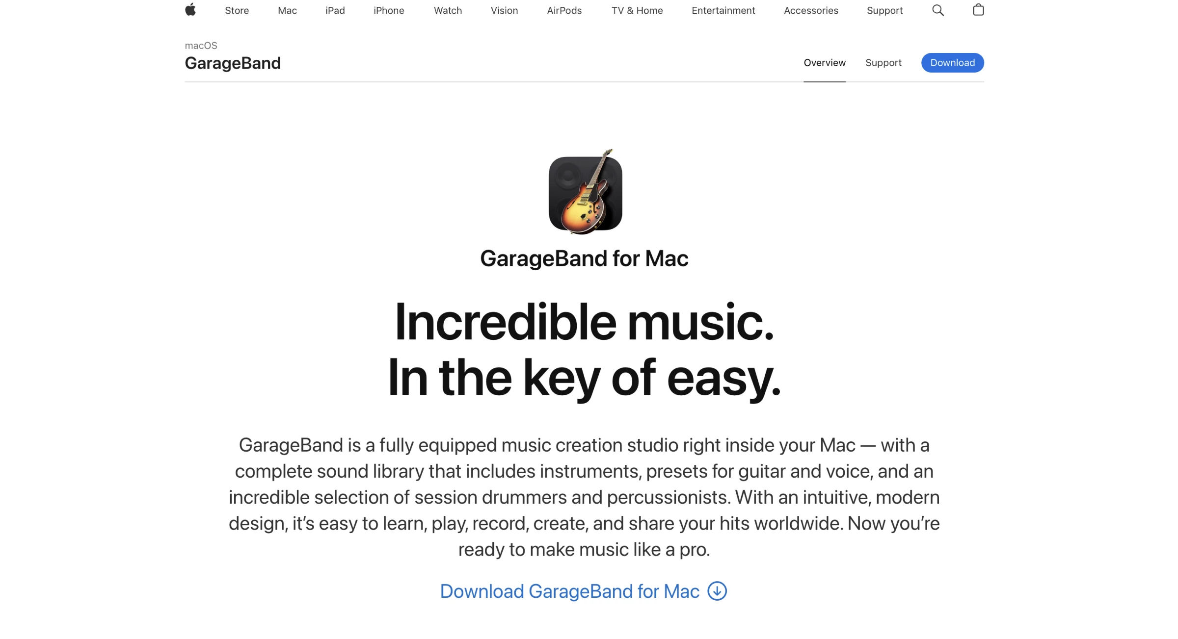 GarageBand website hero