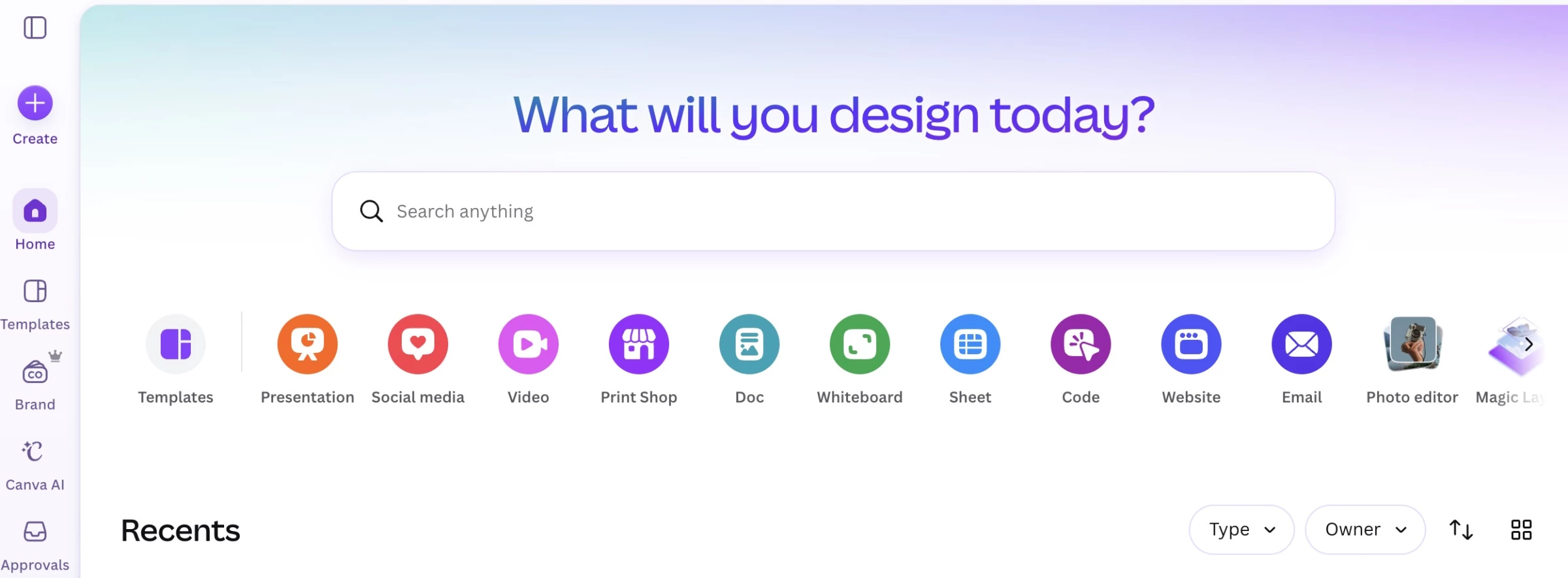 Canva homepage