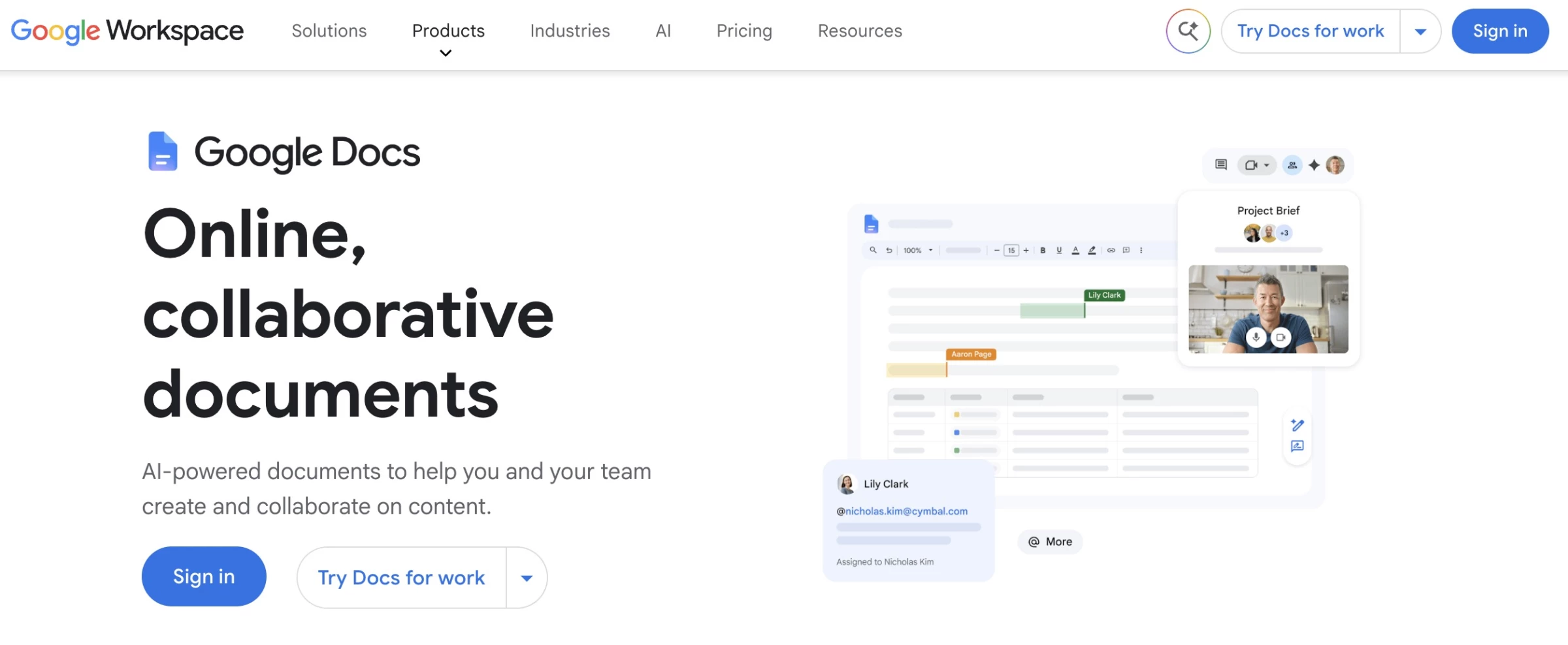 Google Docs homepage