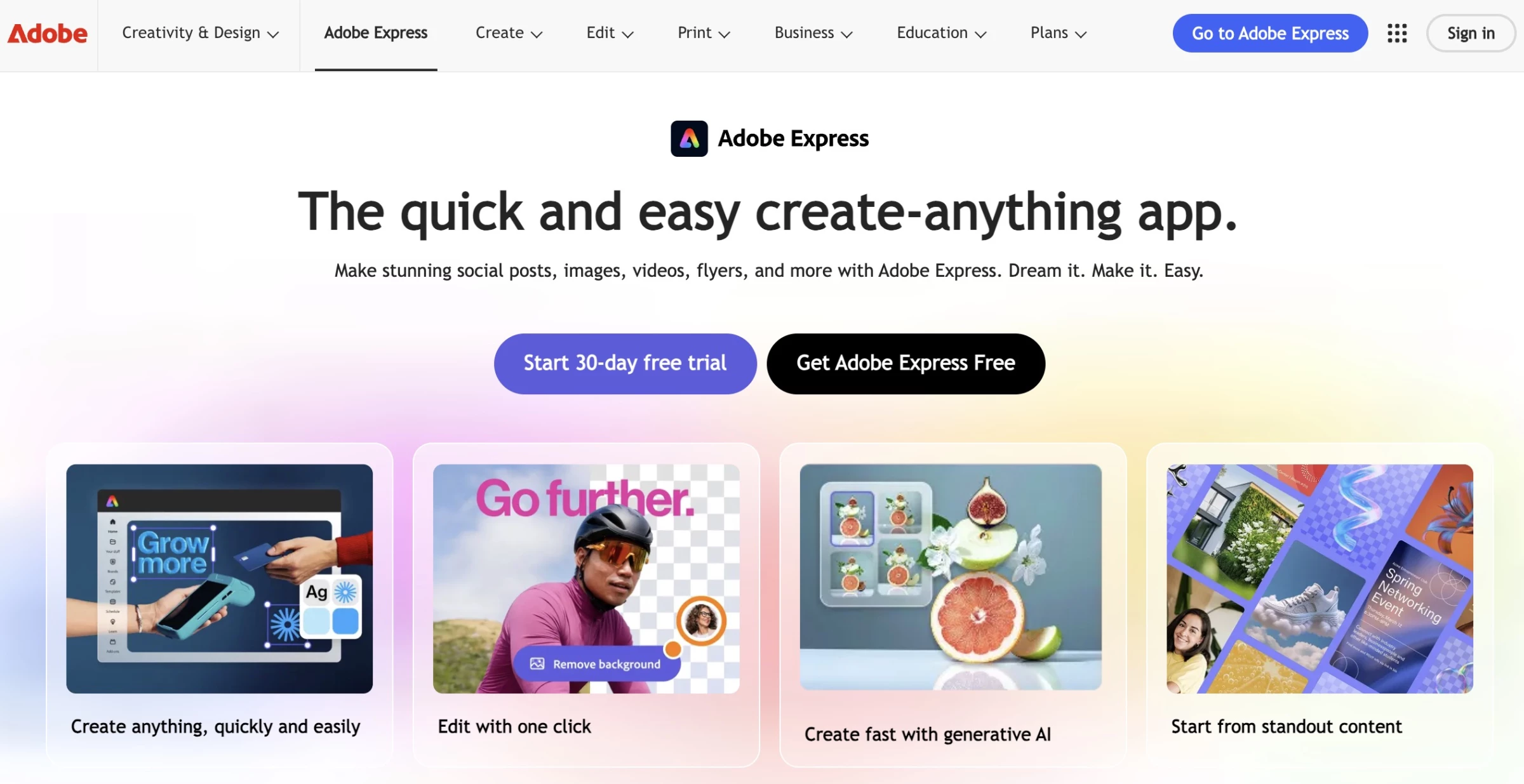 Adobe Express homepage