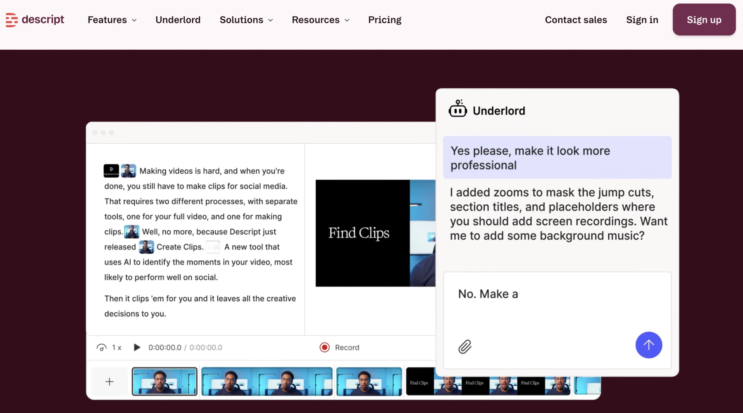 Descript homepage