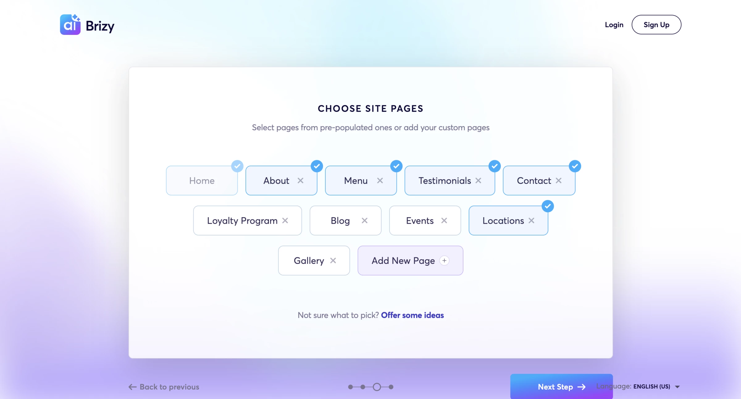 Screenshot of the Brizy dashboard