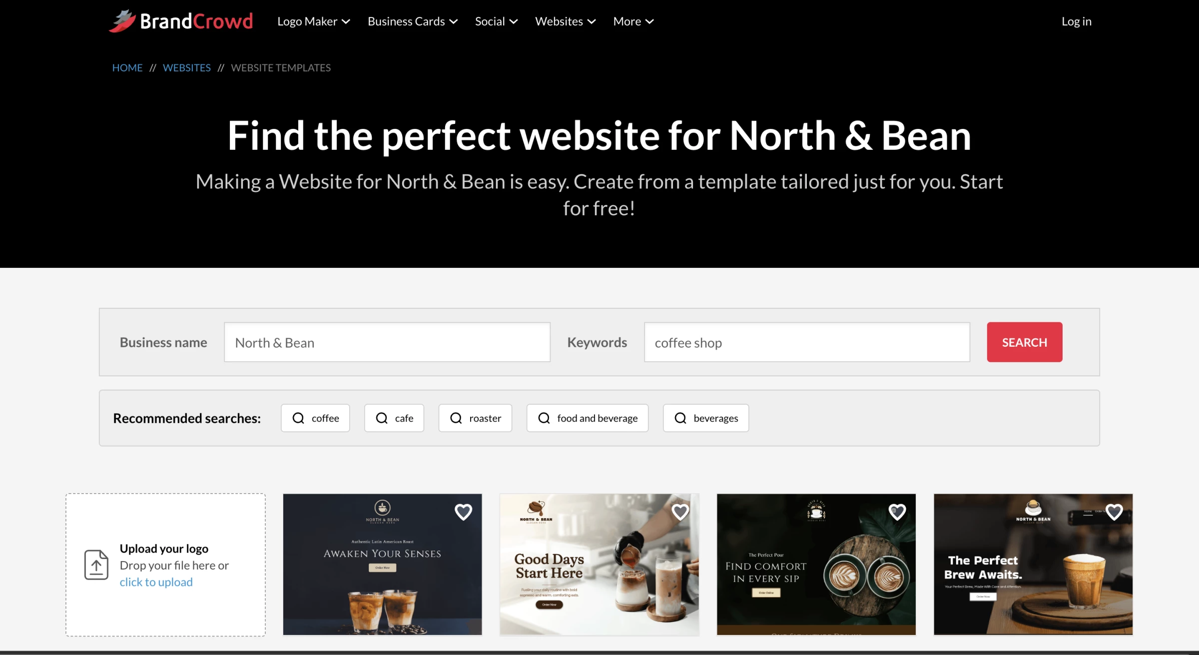 Screenshot of BrandCrowd website templates results