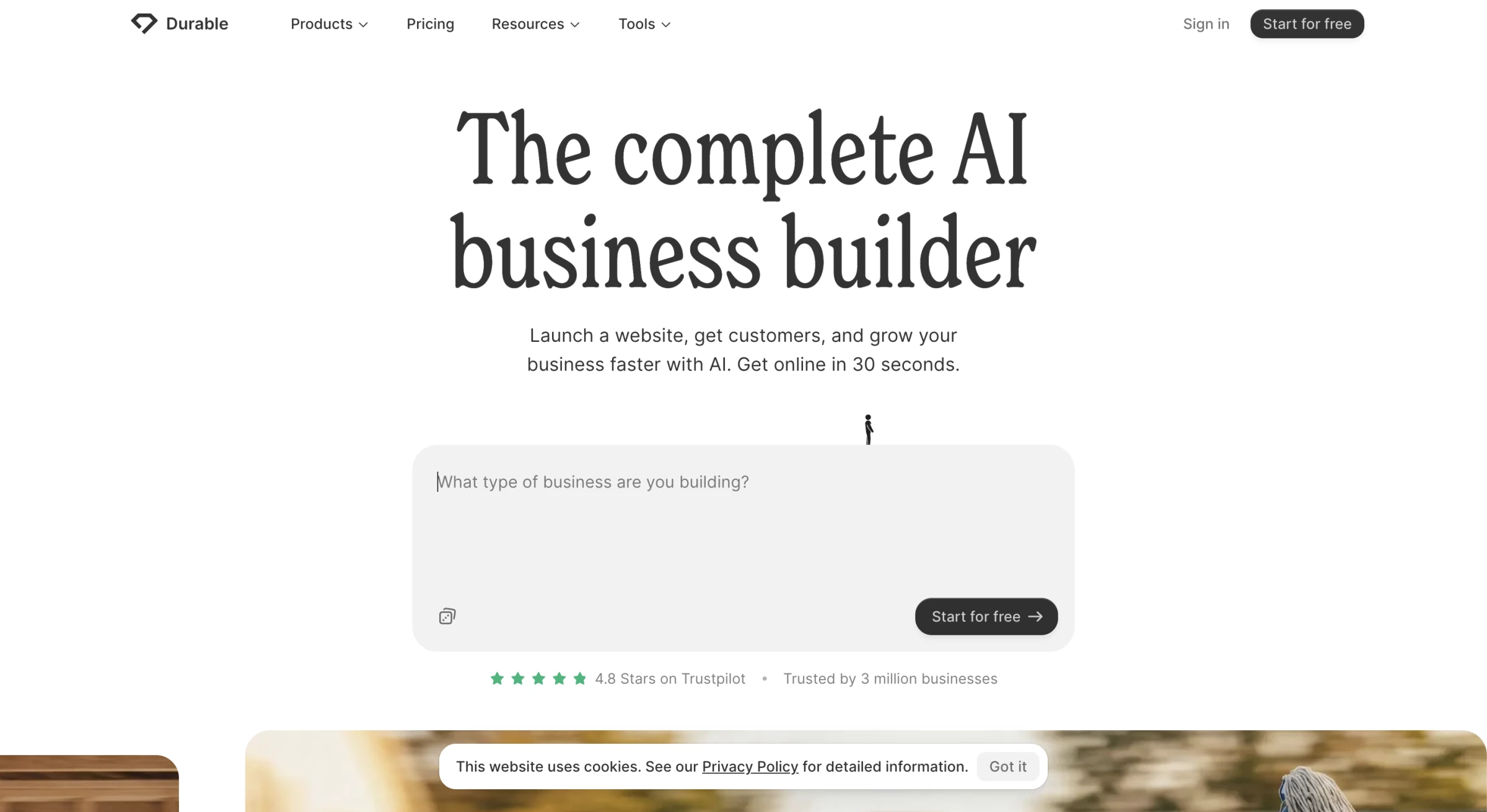 Durable website hero