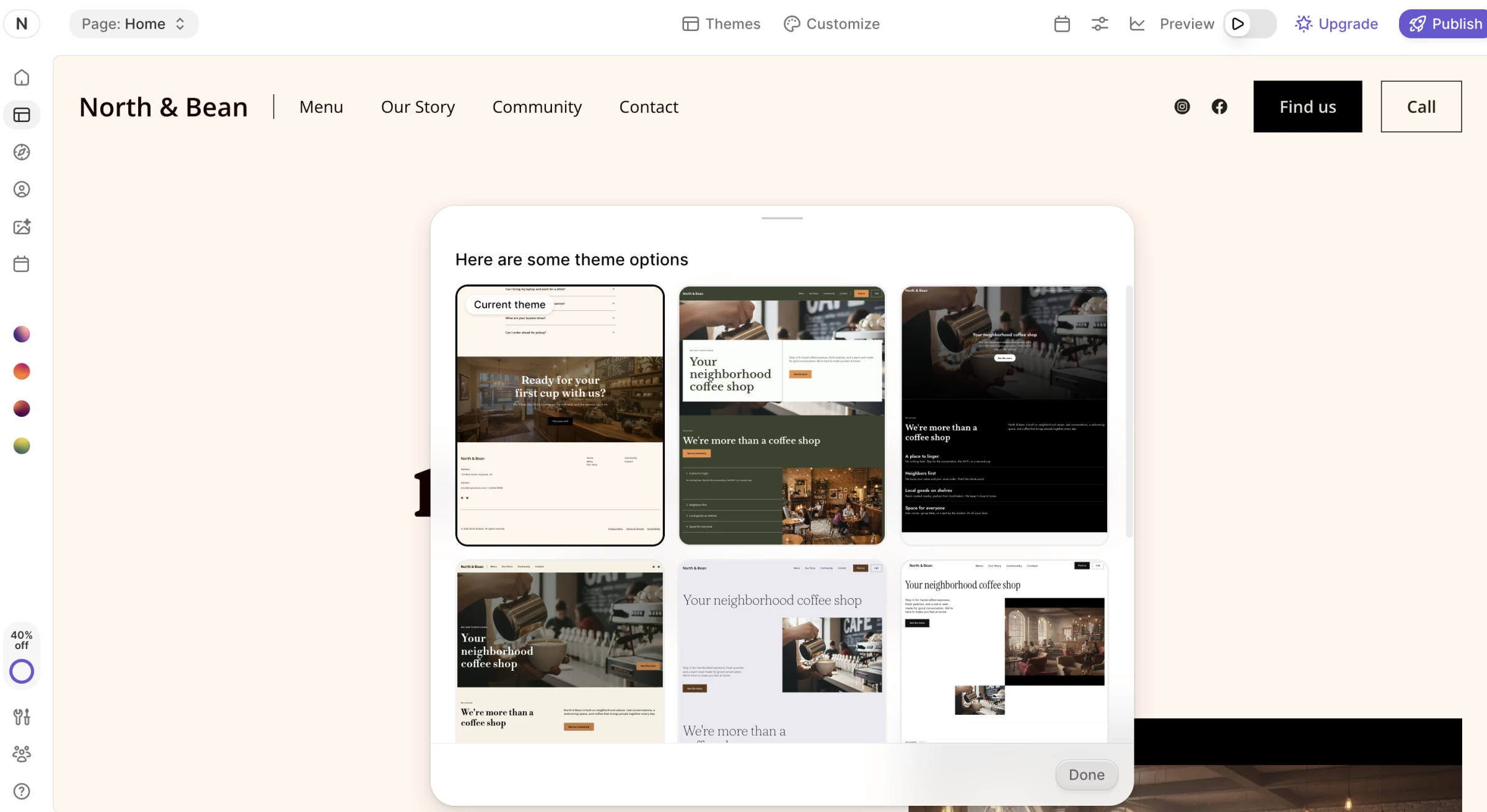 Screenshot of Durable AI website editing dashboard