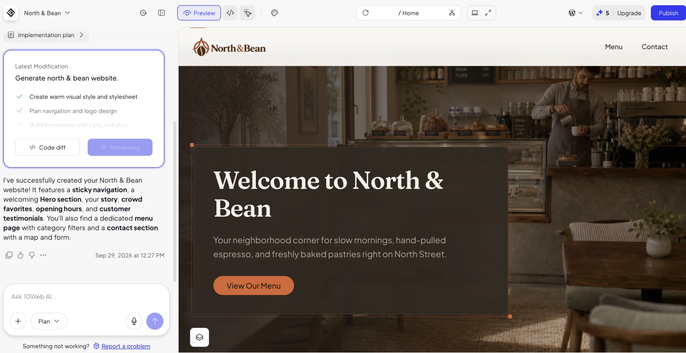 Screenshot of 10Web AI website builder dashboard