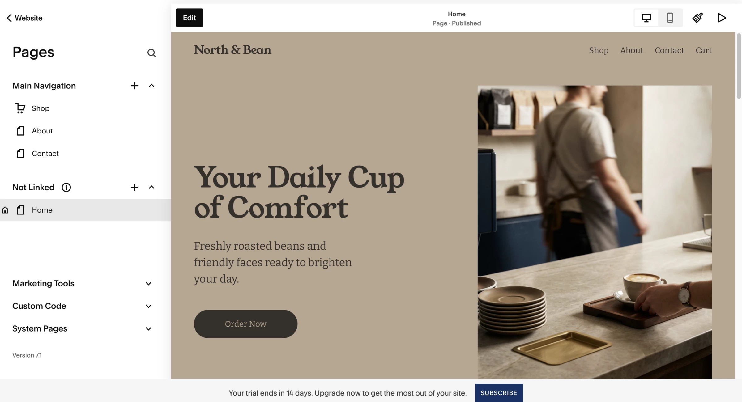 Screenshot of Squarespace AI website builder dashboard