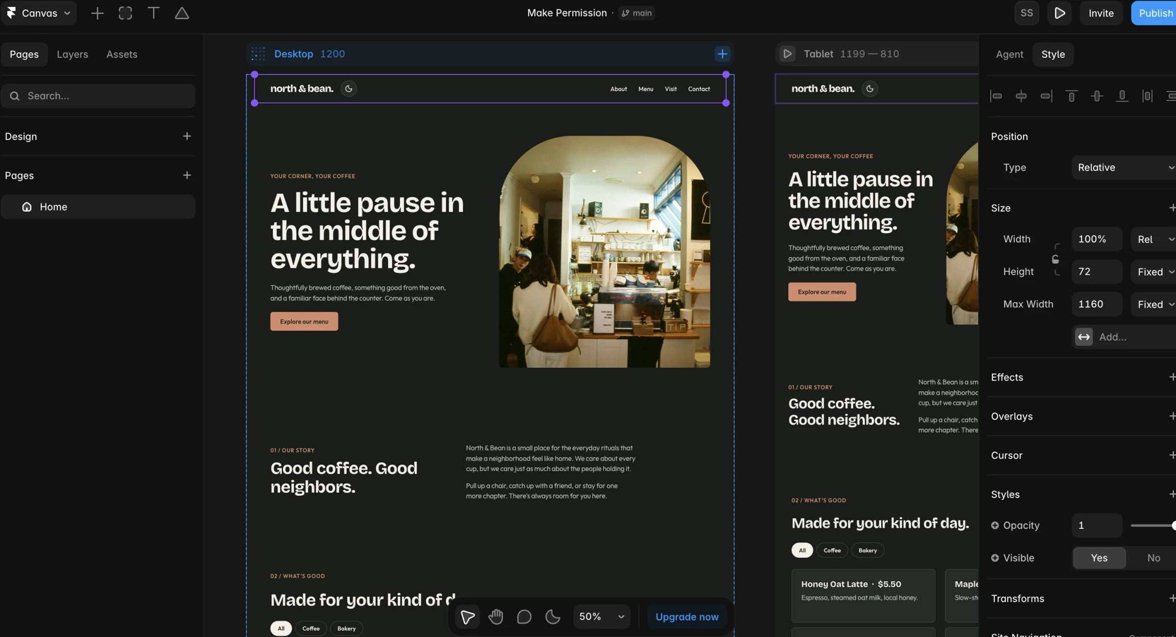 Screenshot of Framer AI website builder dashboard