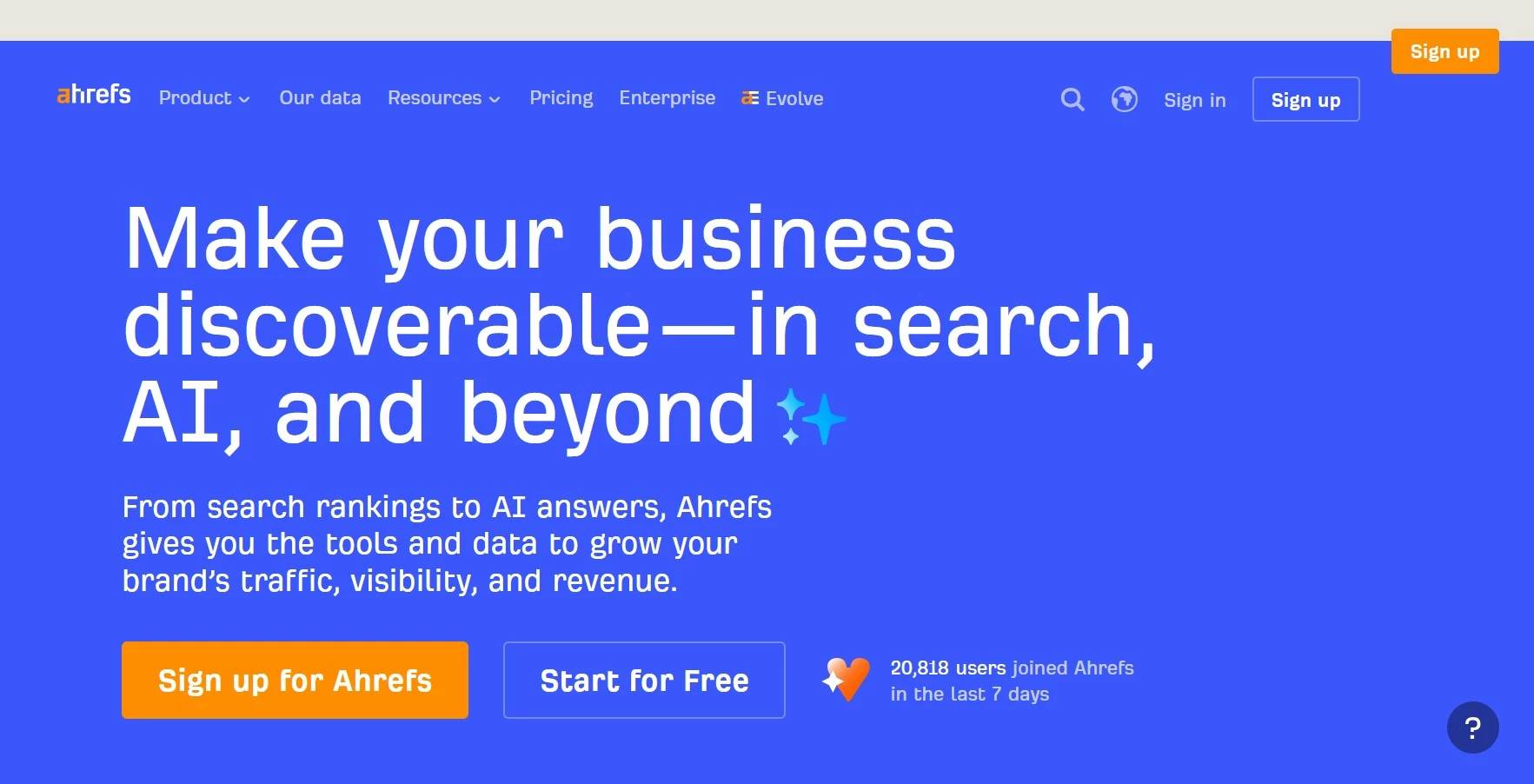 Ahrefs best marketing analytics tool homepage