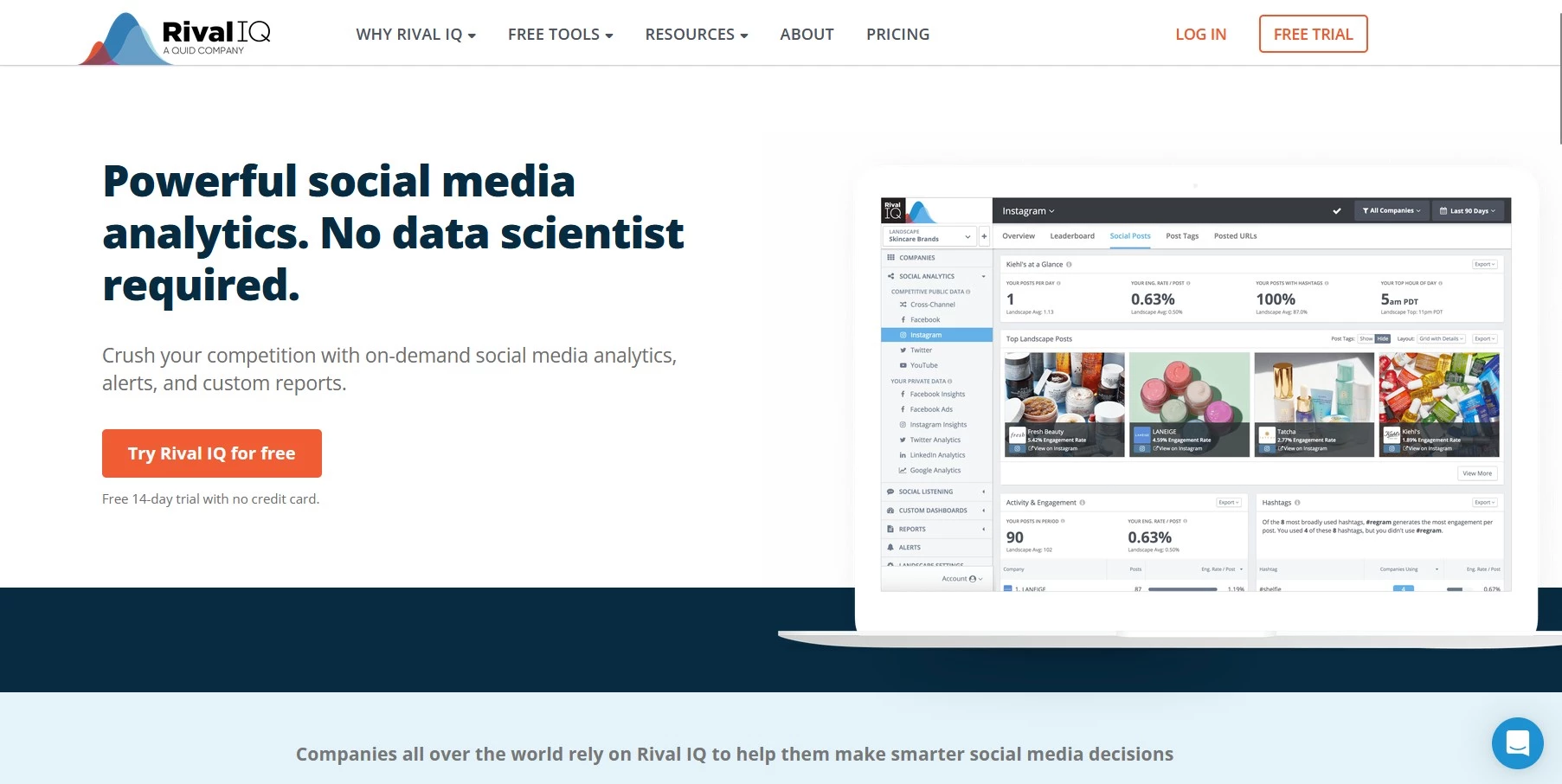 Rival IQ Rival IQ social media management tool homepage.