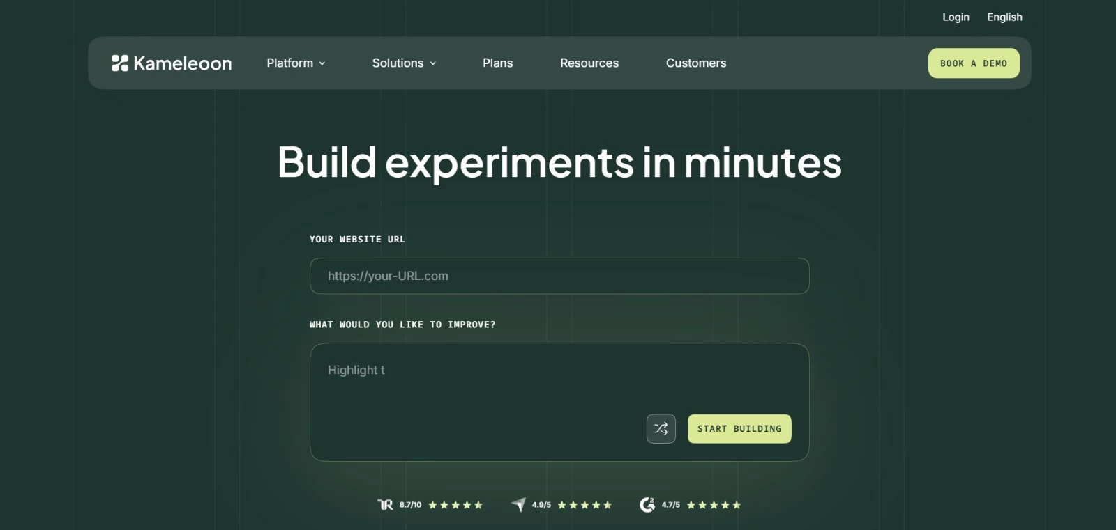 Kameleoon ab testing tool homepage Kameleoon ab testing tool homepage