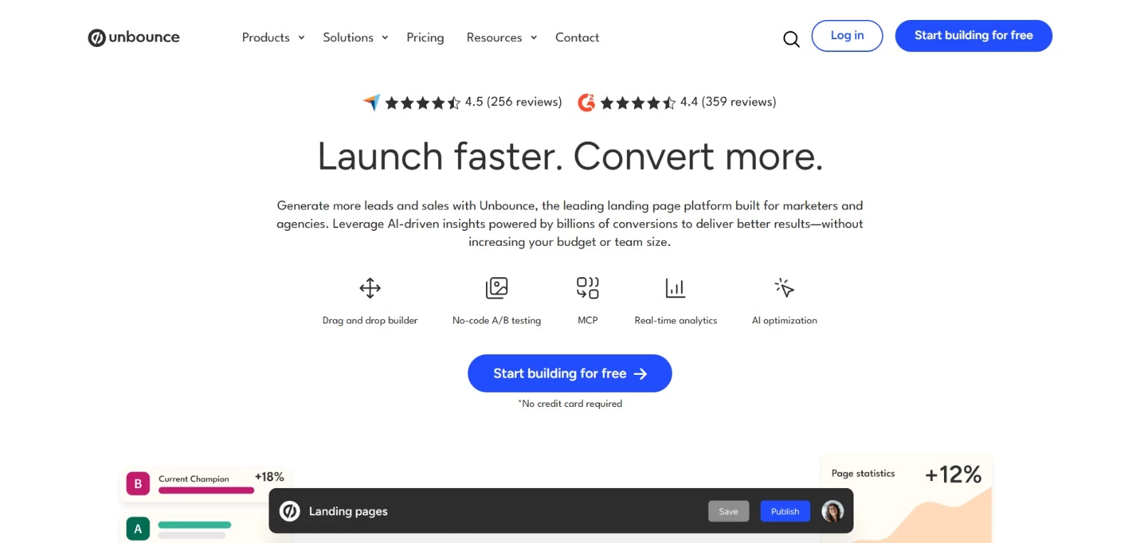 Unbounce ab testing tool homepage Unbounce ab testing tool homepage