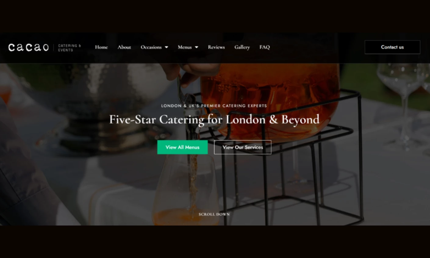 Cacao Catering & Events Homepage Cacao Catering & Events homepage design