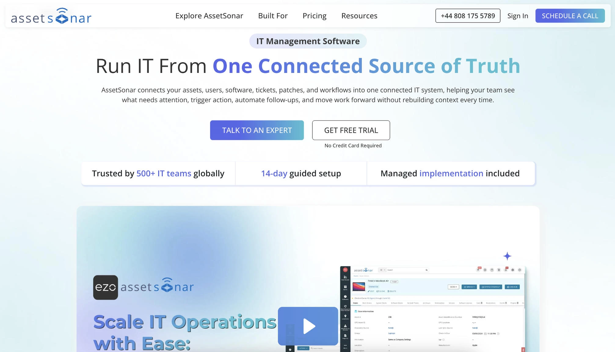 IT asset management: EZO AssetSonar homepage