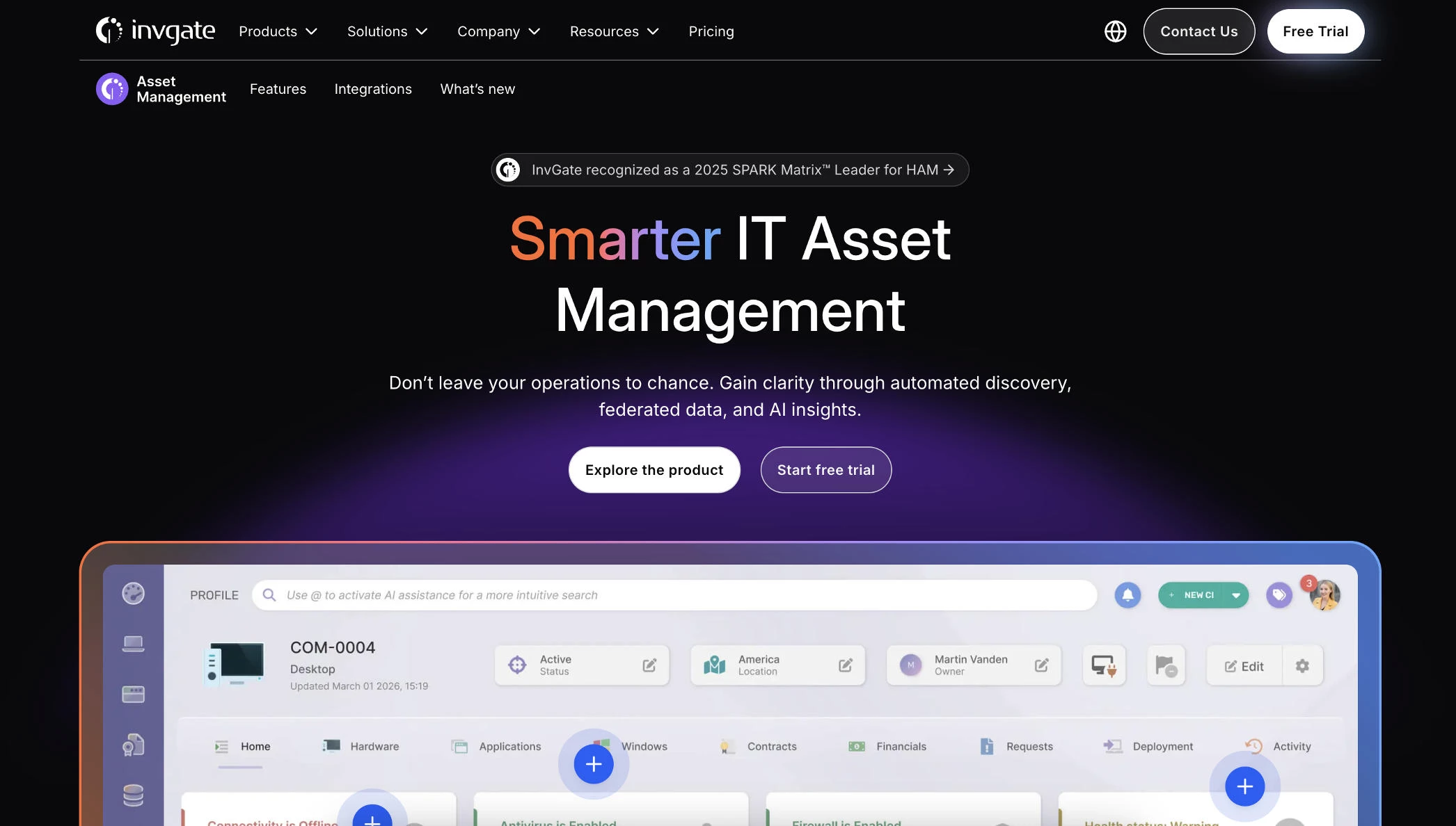 IT asset management: InvGate homepage